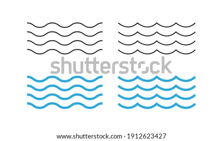 Sea wave icon set. Water logo, line ocean symbol in vector flat style.