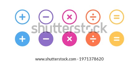 Plus and minus icon set. Math symbol. Add sign. Multiply icon. Calculator button, business finance concept in vector flat