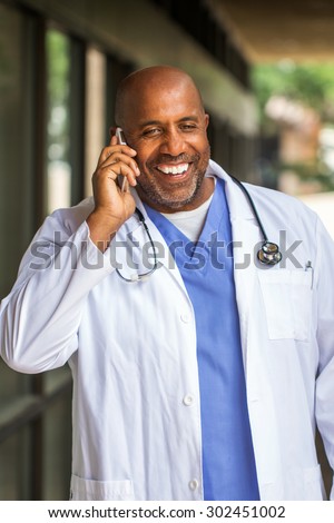 African American doctor on the phone