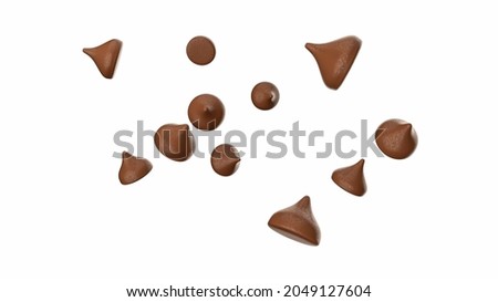 Scattering of tasty chocolate chips on white background Chocolate morsels on white background choco chips 3d illustration 3d rendering Foto d'archivio © 