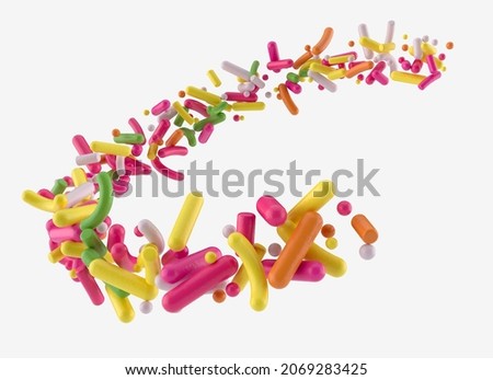 Colorful Sprinkles in the air isolated on white background Sweet sprinkles flying 3d illustration Stock foto © 