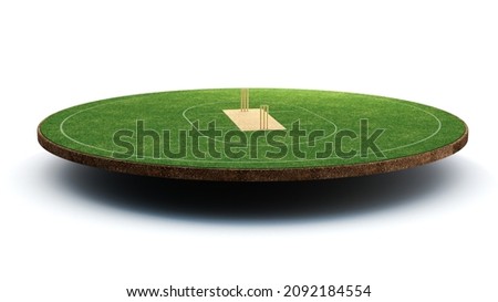 Cricket Stadium Front view on cricket pitch or ball sport game field, grass stadium or circle arena for cricketer series, green lawn or ground for batsman, bowler. Outfield 3D Illustration Сток-фото © 