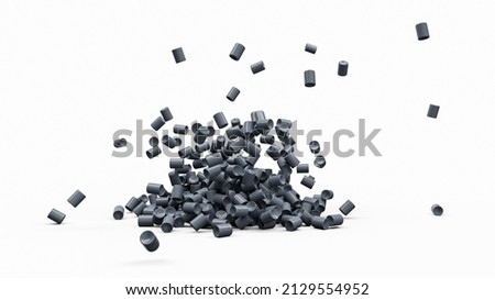 Grey Plastic pellets Falling on white Background Plastic granules Polymer Black plastic beads resin polymer pallet petrochemical 3d illustration  Foto d'archivio © 