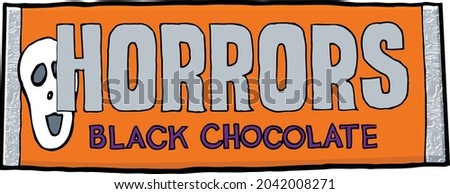 This design features a chocolate candy bar spoofing a Hershey bar.