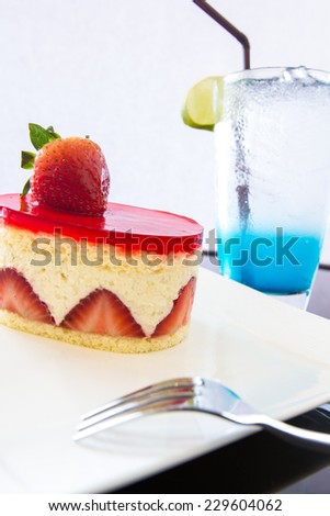 strawberry cake, Dessert - sweet cake with strawberry on a plate