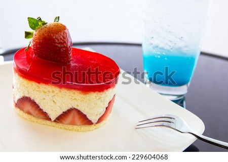 strawberry cake, Dessert - sweet cake with strawberry on a plate