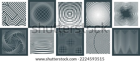 Trendy brutalism style backgrounds with geometric shapes and abstract forms. Minimalist print with simple figures and swiss bauhaus elements. A set of backdrops of lines, dots, rectangles, circles