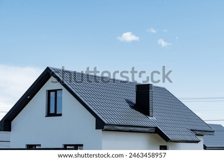 Similar – Image, Stock Photo Facade on a sloping, narrow street. The house is old, the shutters closed.