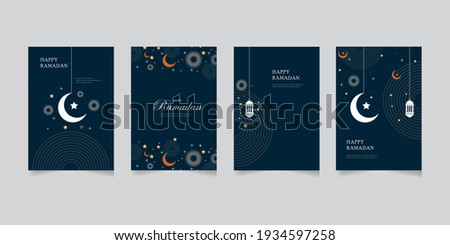 Happy Ramadan set of greeting cards, posters, entertainment covers. Ramadan design with beautiful moon lanterns, modern style, dark background.vector eps 10