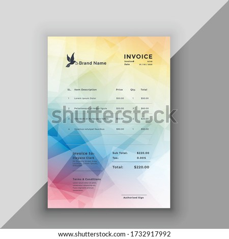Color business invoice vector template design