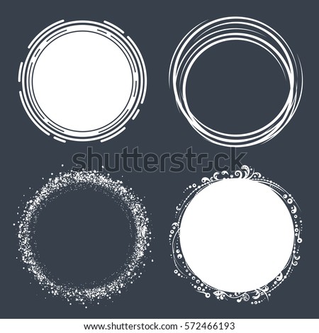 Set of hand drawn circle scribbles with floral elements and dots. Vector design elements.