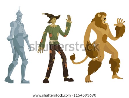 tin man, scarecrow and lion man