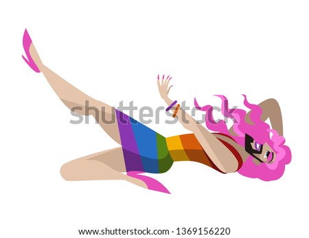 drag queen with pride flag dress