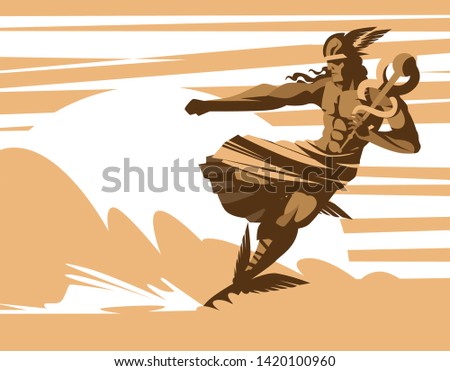 hermes mercury running messenger god with snakes staff