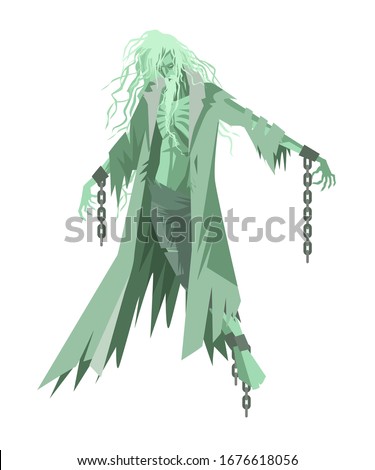 green ghost floating with chains