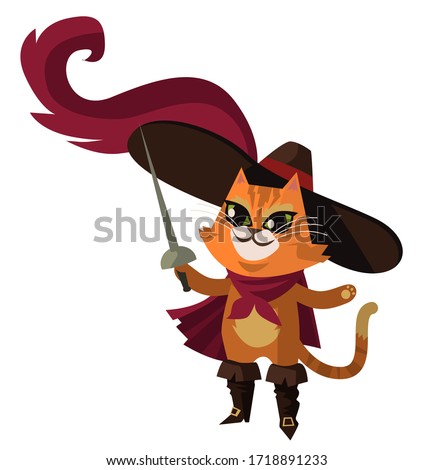 cat puss with boots and hat with sword