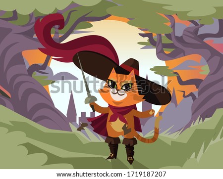 cat puss with boots and hat with sword