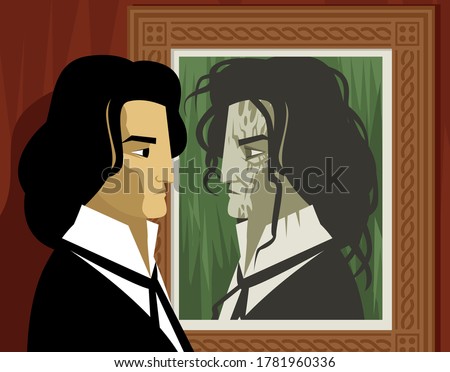 man looking at a ugly face portrait