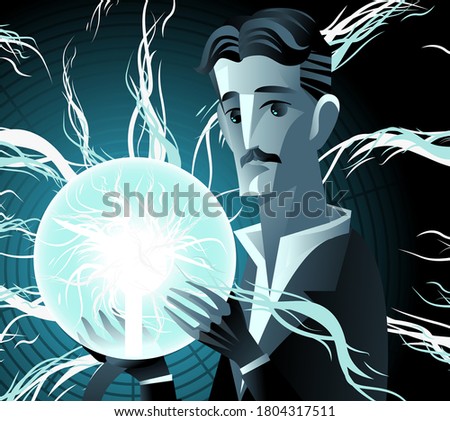 inventor genius with lighting bulb electricity experiment