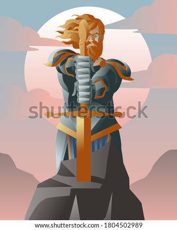 king arthur medieval knight with excalibur sword