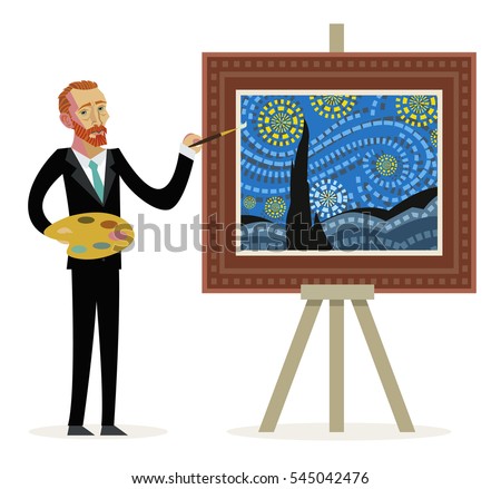 impressionist painter creating a painting of a night sky