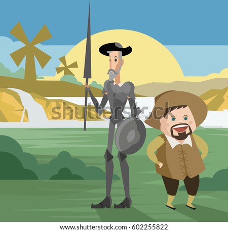 quixote and sidekick against windmills