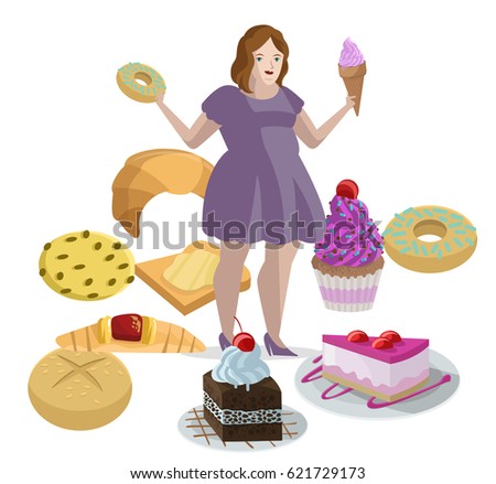 woman with eating disorder eat sugar dessert bakery products