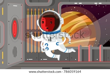 space astronaut in station with red warning light