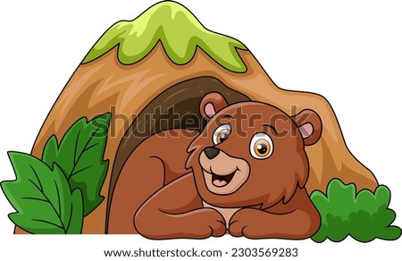 Cute little bear cartoon in the cave