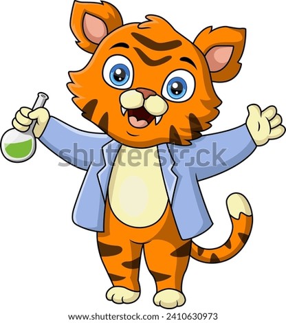 Cute tiger scientist cartoon on white background