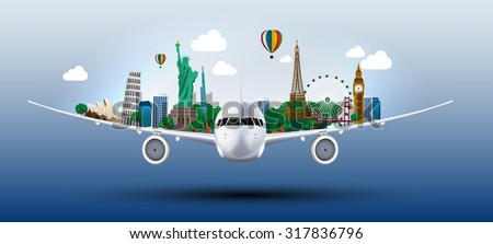 The concept travel the world on the airplanes. vector