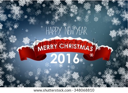 Merry Christmas And Happy New Year With Red Realistic Ribbon Background