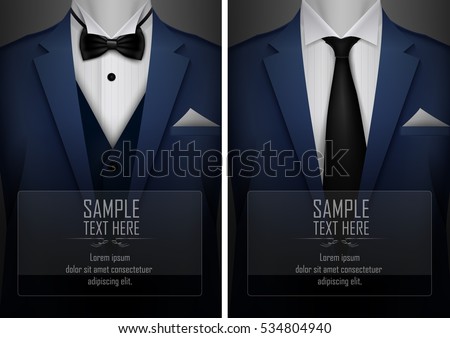 Vector illustration of Set of business card templates with suit and tuxedo and place for text for you