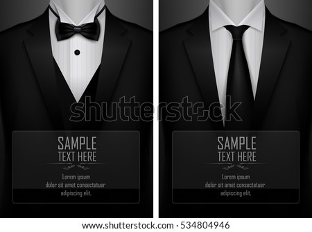 Vector illustration of Set of business card templates with suit and tuxedo and place for text for you