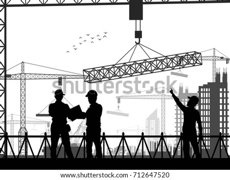 Vector illustration of Under construction worker silhouette at white