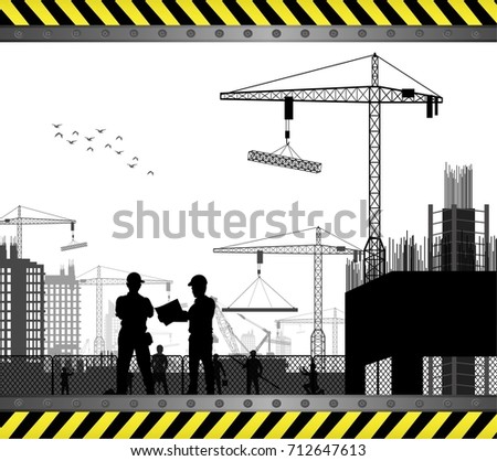 Vector illustration of Under construction worker silhouette at white