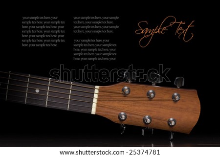 Acoustic Guitar Neck with reflection off bamboo floor