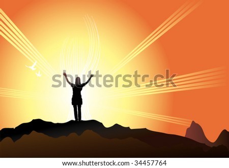 Women With Arms Up Finding Her Faith Stock Vector Illustration 34457764 ...