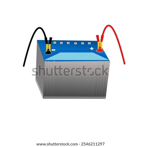 car charger cable jump starting a dead car battery, black and red charging cable clamps on battery