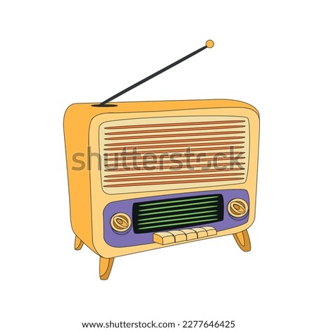 cool cartoon color radio. Print.social networks, design. Vintage vector illustration isolated on white background.