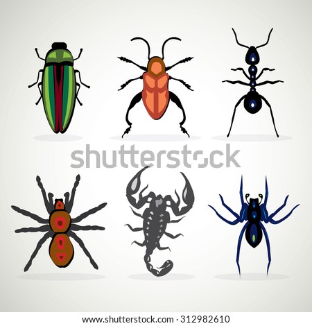 Insects animal dangerous icons set  illustration