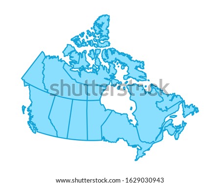 Canada Map Icon. Canada Blue Vector Line Style Map. Canada Vector Illustration