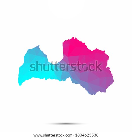 Latvia map triangle low poly geometric polygonal abstract style. Latvia abstract map. Cyan pink gradient abstract tessellation modern design background low poly. Vector illustration