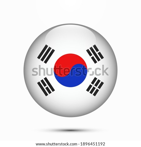 South Korea flag circle shape button glass texture vector illustration. Clear circle isolated South Korea flag background button. Transparent glossy glass button South Korean flag