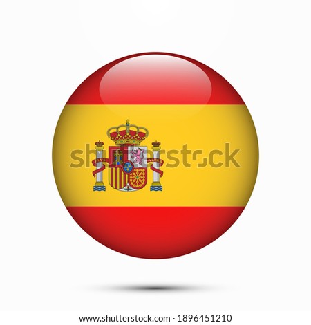 Spain flag circle shape button glass texture vector illustration