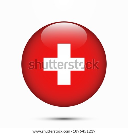 Switzerland flag circle shape button glass texture vector illustration