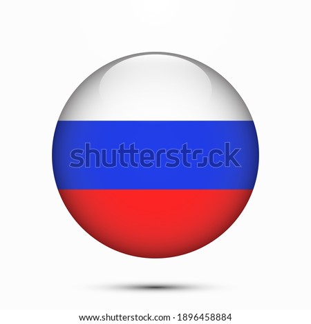 Russia flag circle shape button glass texture vector illustration