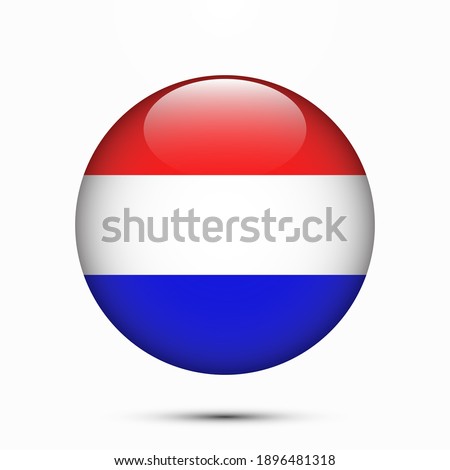 Netherlands Holland flag circle shape button glass texture vector illustration