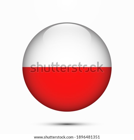 Poland flag circle shape button glass texture vector illustration