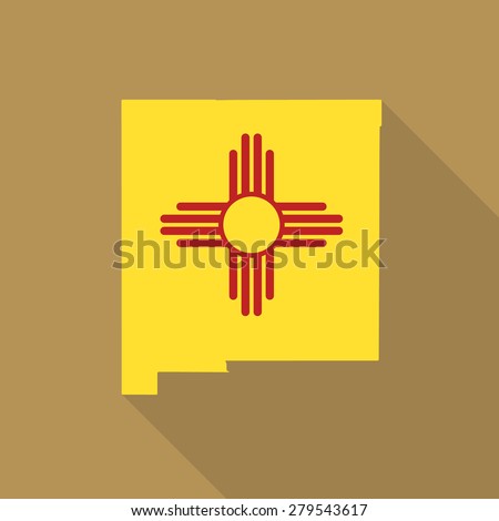New Mexico flag,map flat icon with long shadow. Vector EPS10